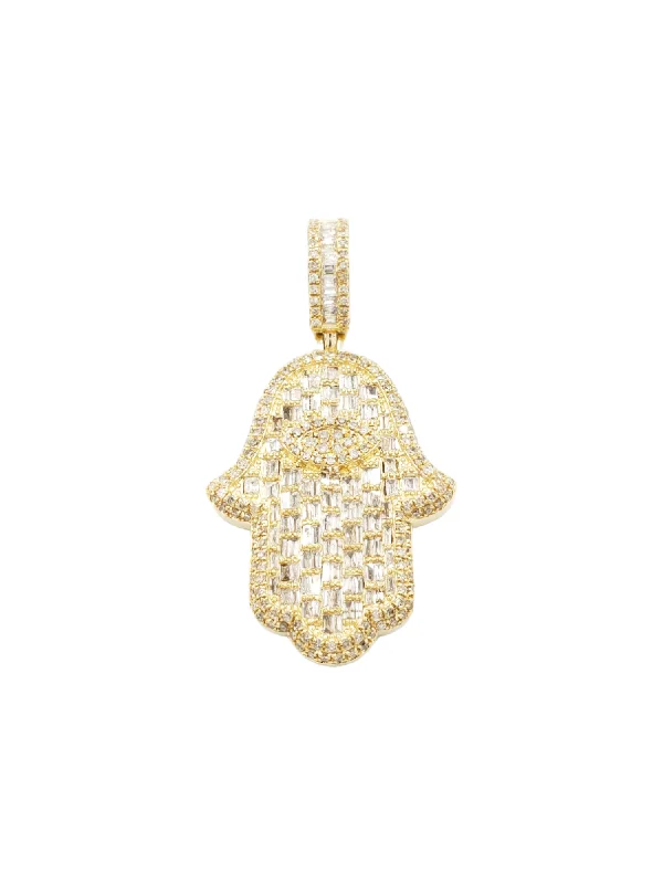 14k Eye Baguette Diamond Hamsa With 2.34 Carats Of Diamonds #24334