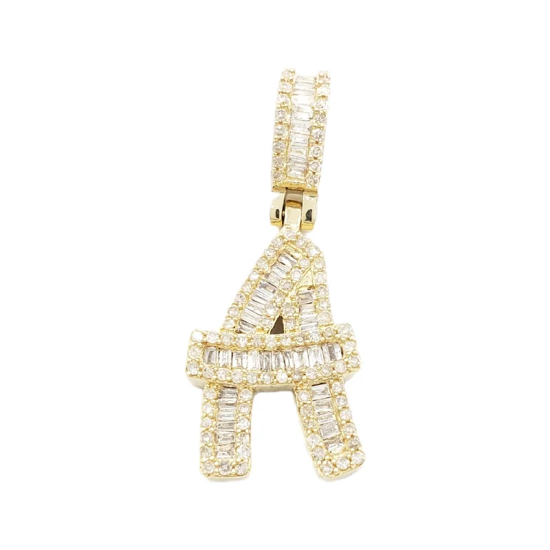 14k Gold Baguette Diamond Letter Pendants