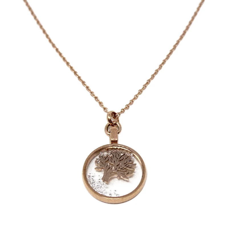 18 Kt Rose Gold Plated Stainless Steel Tree of Life Glass Locket Necklace