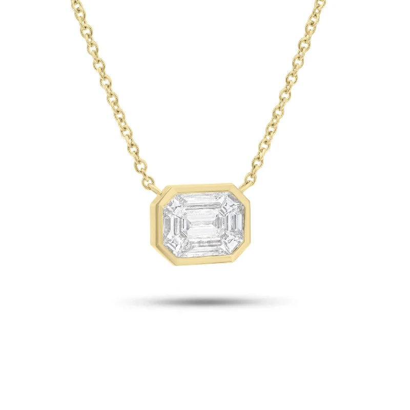 Bezel-Set Illusion Emerald-Cut Diamond Pendant Necklace