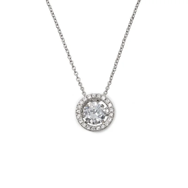 CZ Swing Pendant Necklace Rhodium Plated