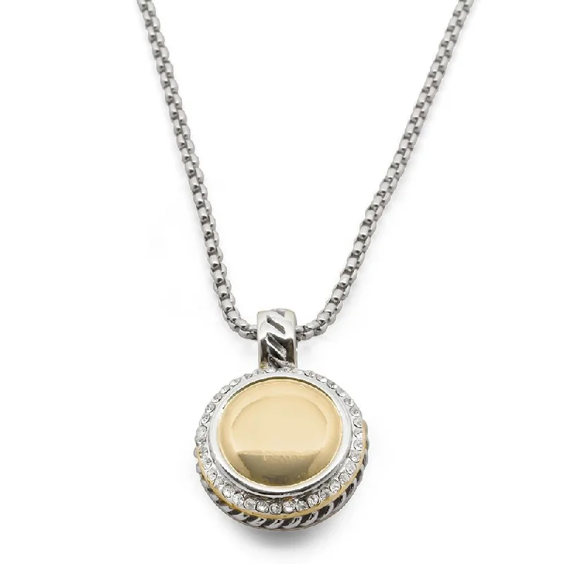 Necklace Two Tone Round Pave Pendant