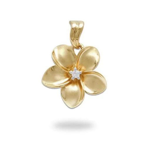 Plumeria Pendant in Gold with Diamond - 18mm