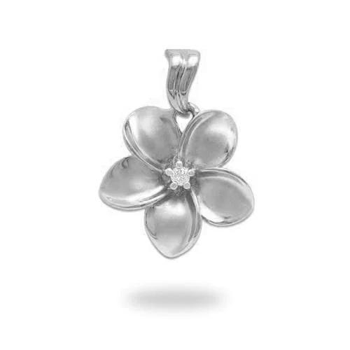 Plumeria Pendant in White Gold with Diamond - 18mm