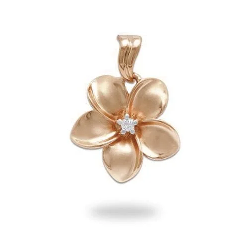 Plumeria Pendant in Rose Gold with Diamond - 18mm