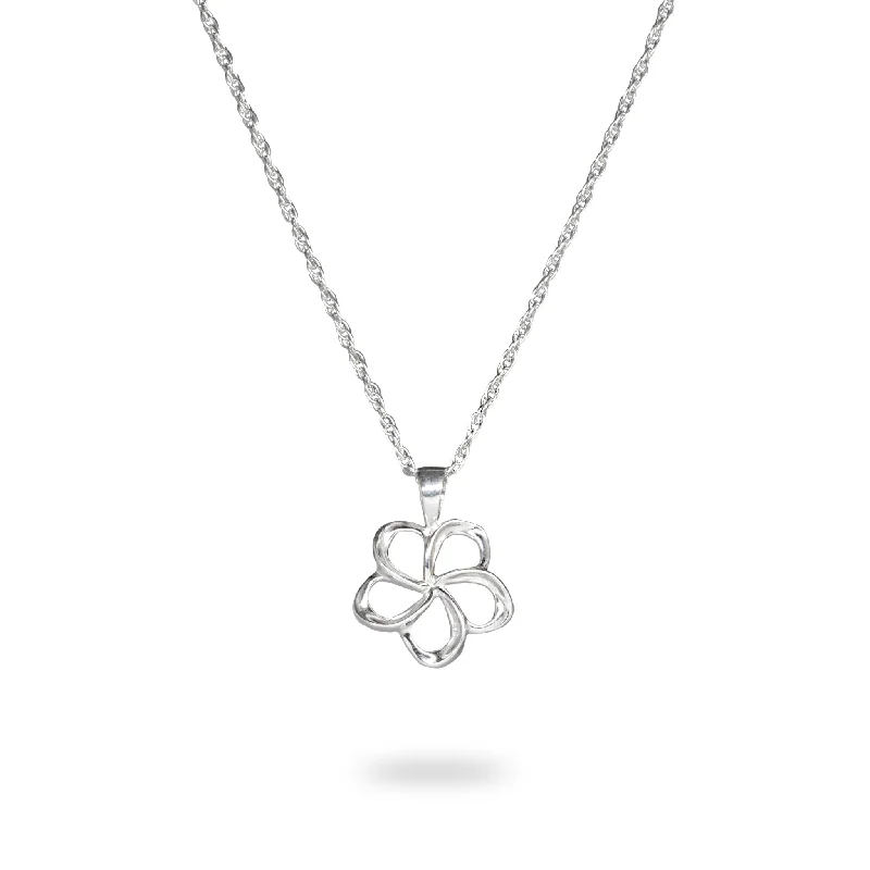 18" Plumeria Pendant with Chain in Sterling Silver - 15mm