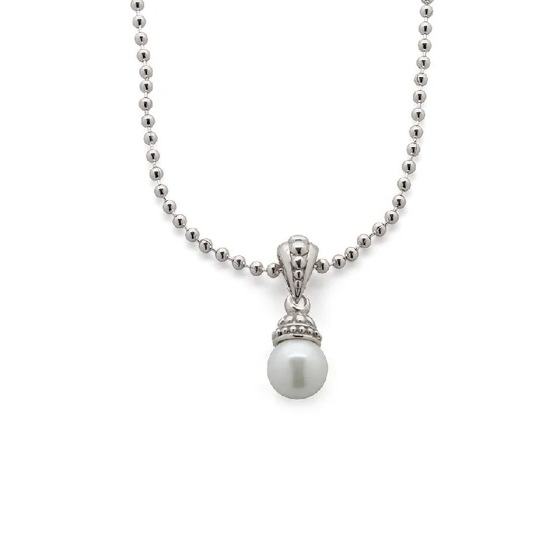 Single Pearl Pendant Necklace Rhodium Plated