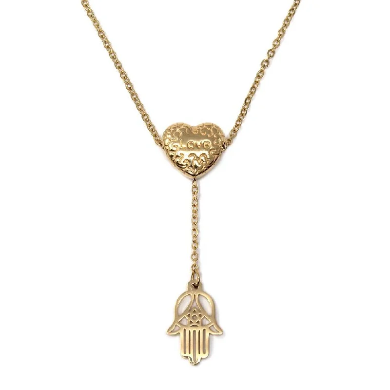 Stainless Steel Heart Hamsa Hand Neck Gold Pl