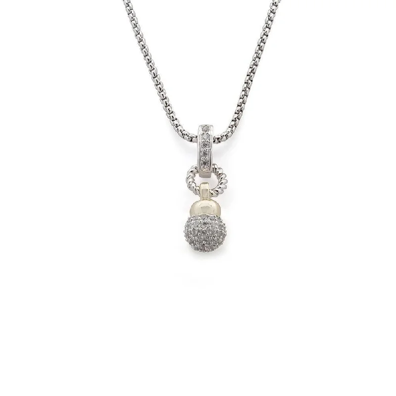 Two Tone CZ Pave Ball Pendant Necklace