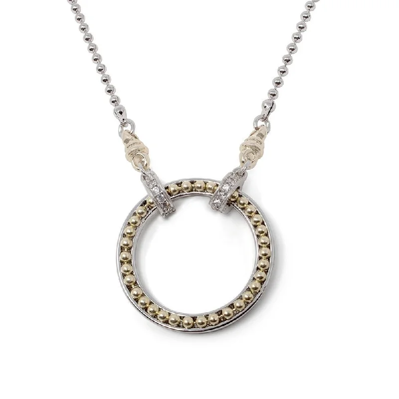 Two Tone Open Circle with CZ Pave on Ball Chain