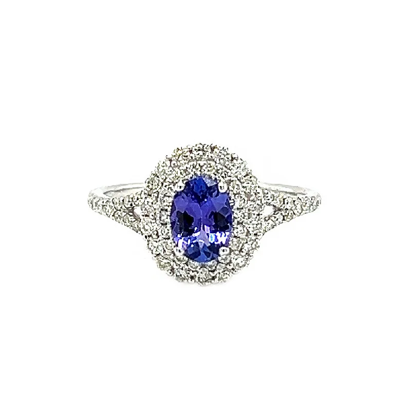 Tanzanite and Diamond Double Halo Ring