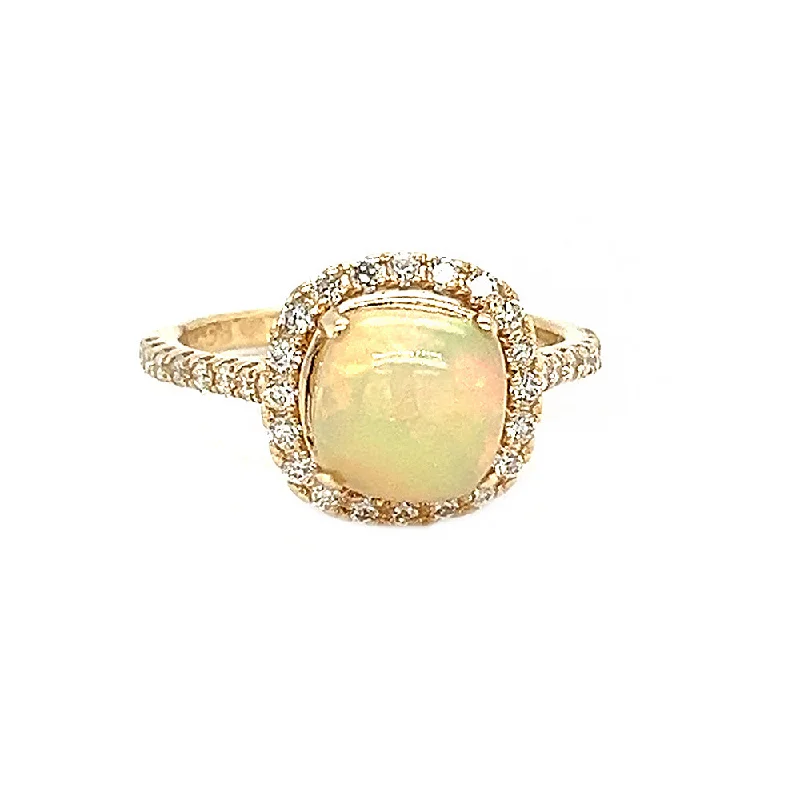 Opal and Diamond Halo Ring