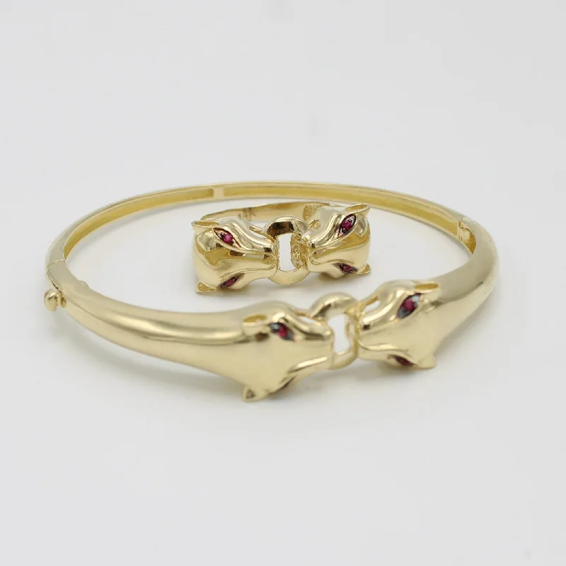 14K Set Panther Bangle And Ring Yellow Gold