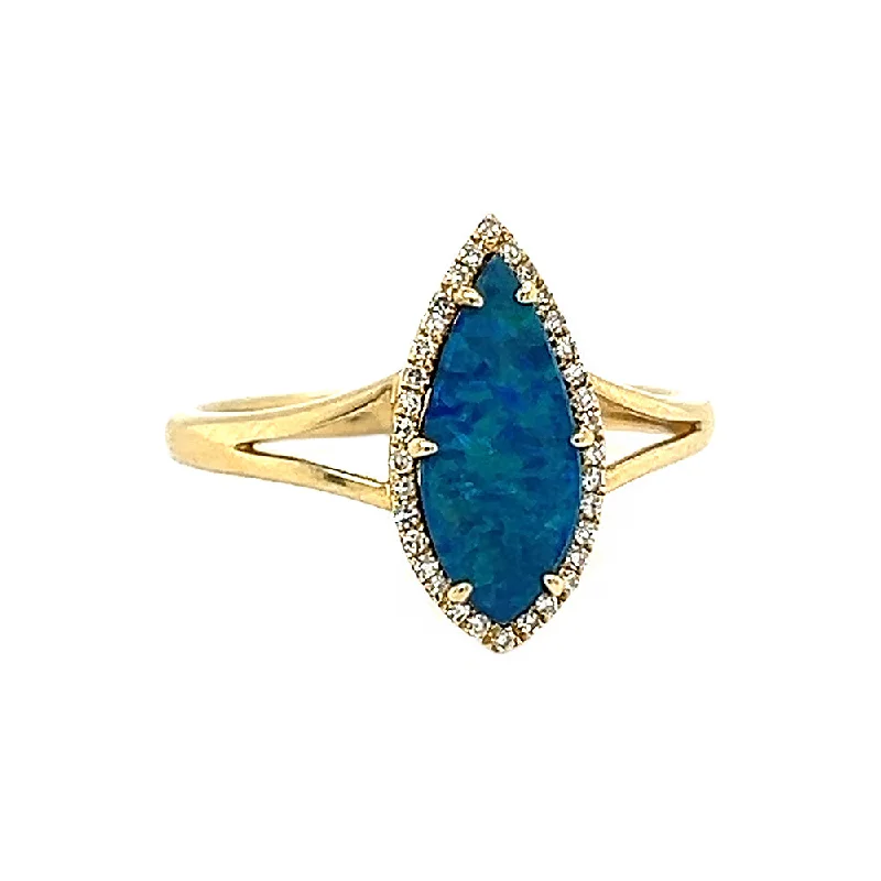 14k Yellow Marquis Opal Ring