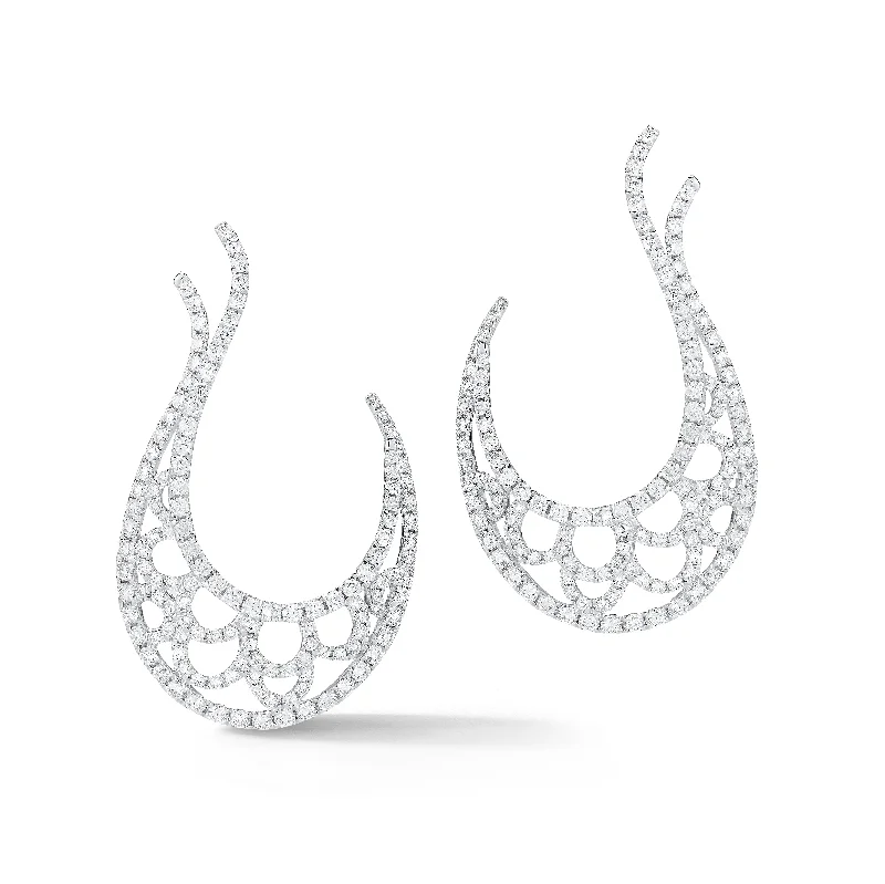 Diamond Scalloped Hook Earrings