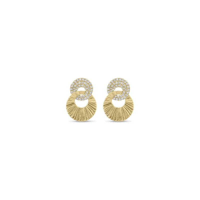 Diamond & Ridged Gold Interlocking Discs Earrings