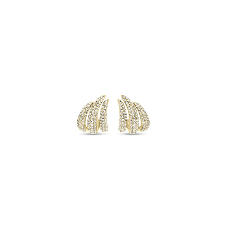 Pave Diamond Triple Row Claw Earrings