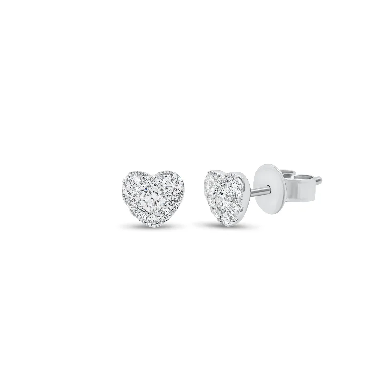 Diamond Cluster Heart Stud Earrings