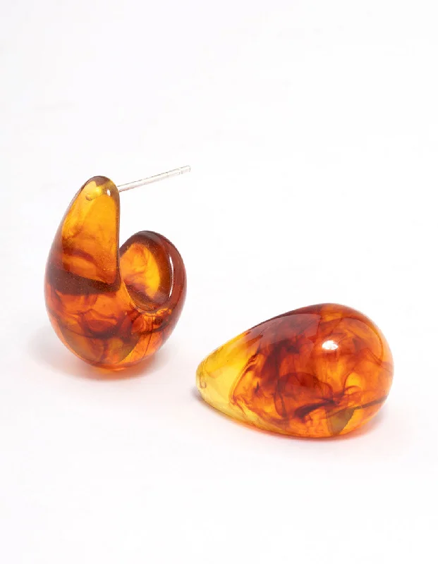 silver wave ring dainty Neutral Tortoiseshell Droplet Huggie Earrings