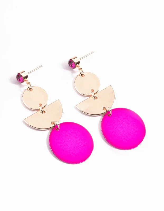 custom gold name necklace Rose Gold Geometric Multi Disc Drop Earrings