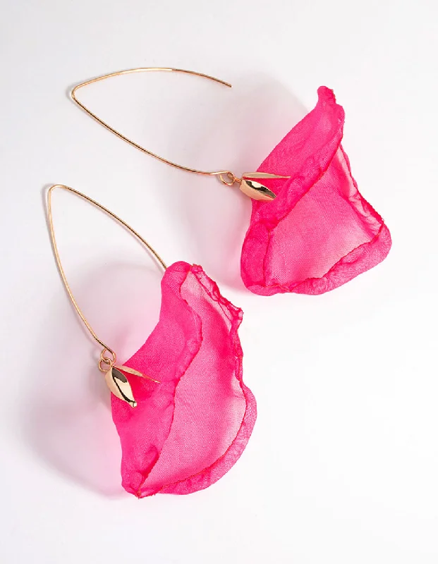 hammered gold stacking rings Fuchsia Fabric Flower Drop Earrings