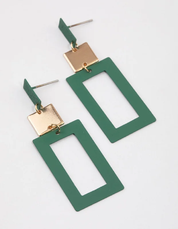 oval cut engagement ring platinum Green Graduating Rectangle Open Drop Earrings