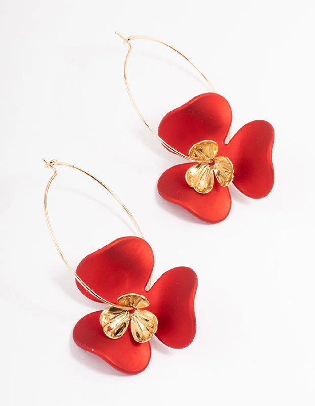 simple engraved wedding ring Red Large Flower Hoop Earrings