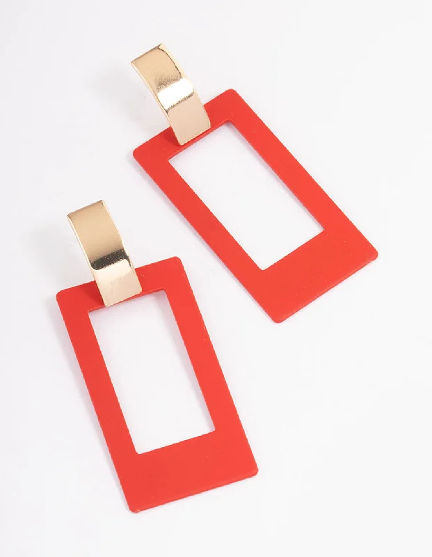 genuine amber pendant necklace Red Large Open Square Drop Earrings