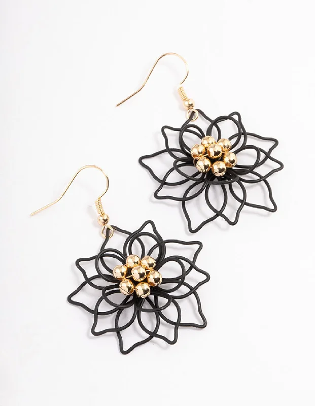 men’s silver ring with onyx Black Wire Flower Drop Earrings