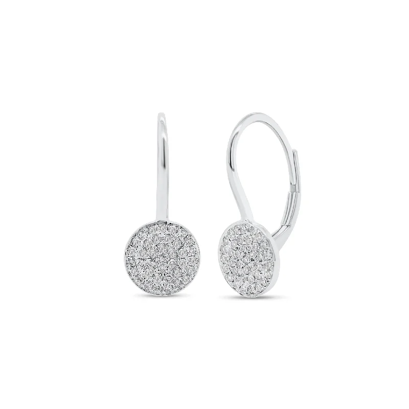 Pave Diamond Disc Lever-Back Earrings