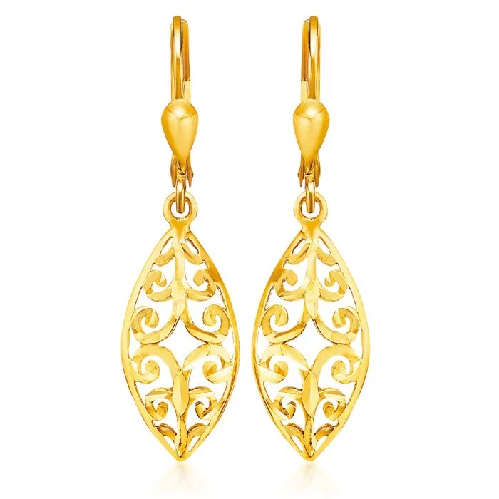 modern geometric silver ring 9ct Yellow Gold Filigree Shape Drop Earrings