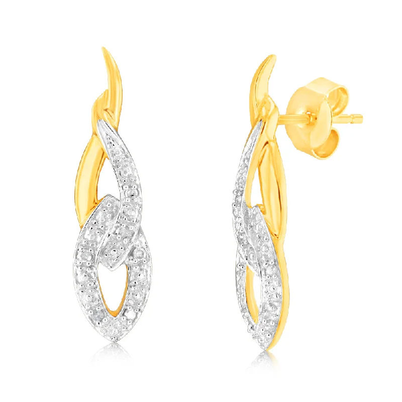 gold opal ring 9ct Yellow Gold Twisted Drop Earrings in 12 Diamonds