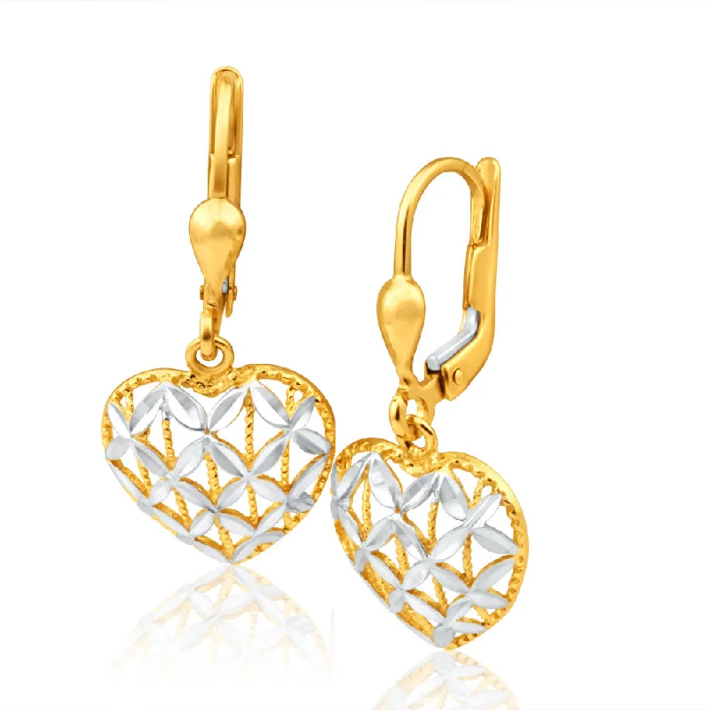 natural jade ring 9ct Yellow Gold & White Gold Two-Tone Heart Shaped Filigree Drop Earrings natural jade ring 9ct Yellow Gold & White Gold Two-Tone Heart Shaped Filigree Drop Earrings