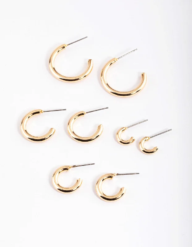 personalized couple rings Gold Basic Round Hoop Earrings 4-Pack