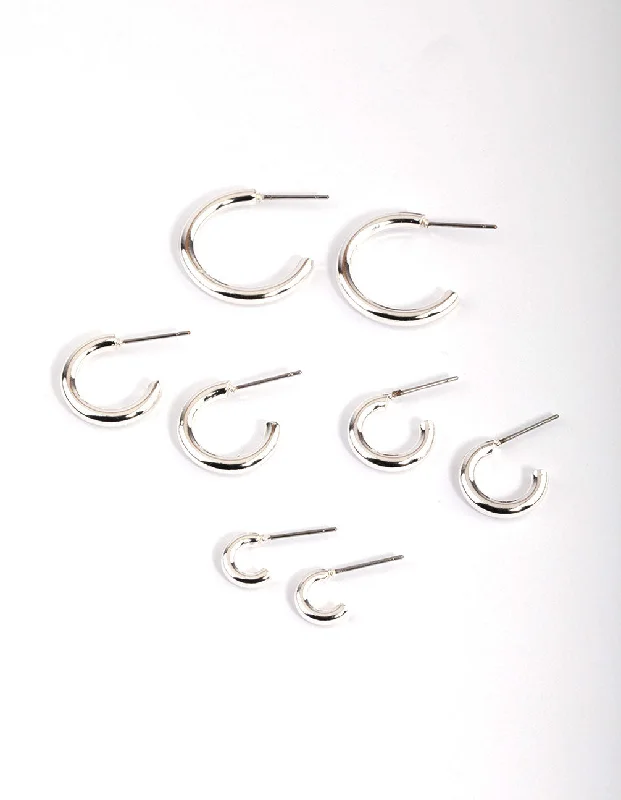chunky statement cuff bracelet Silver Basic Round Hoop Earrings 4-Pack