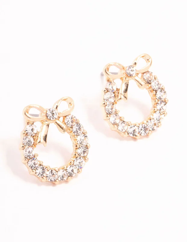 bohemian gemstone choker Diamante Wreath Gold Stud Earrings