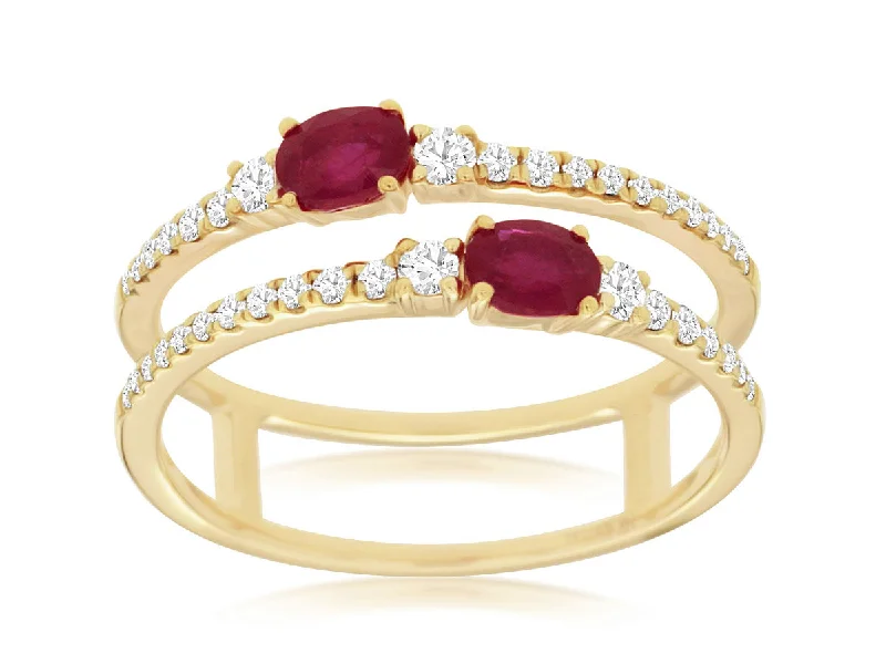 Diamond & Ruby Two Row Ring