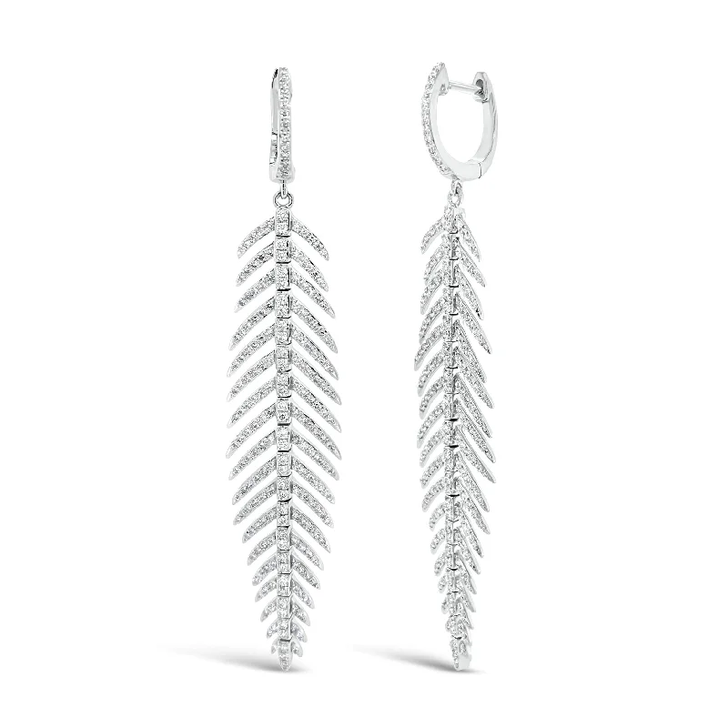 Diamond Feather Dangle Earrings