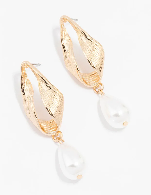 freshwater pearl drop earrings Gold Oval Pearl Drop Earrings