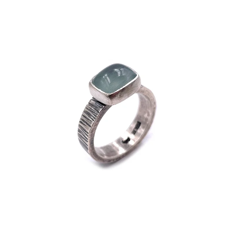 Hammered Lines Ring, Aquamarine