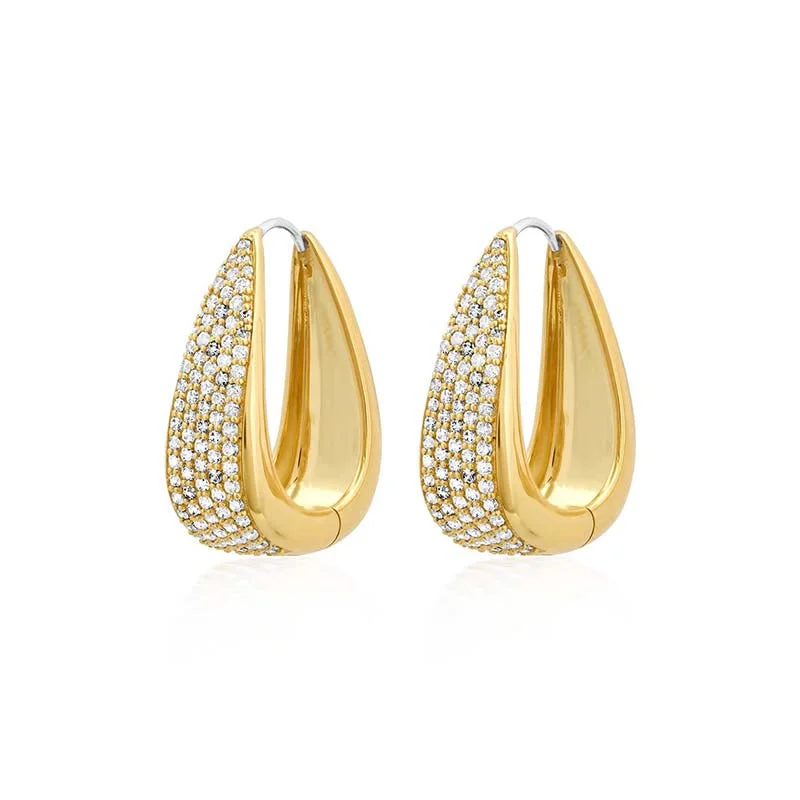 Elongated Teardrop Huggies With Diamond Pave