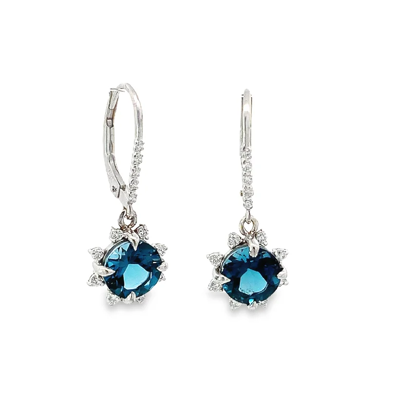 London Blue Topaz & Diamond Drop Earrings - made to order