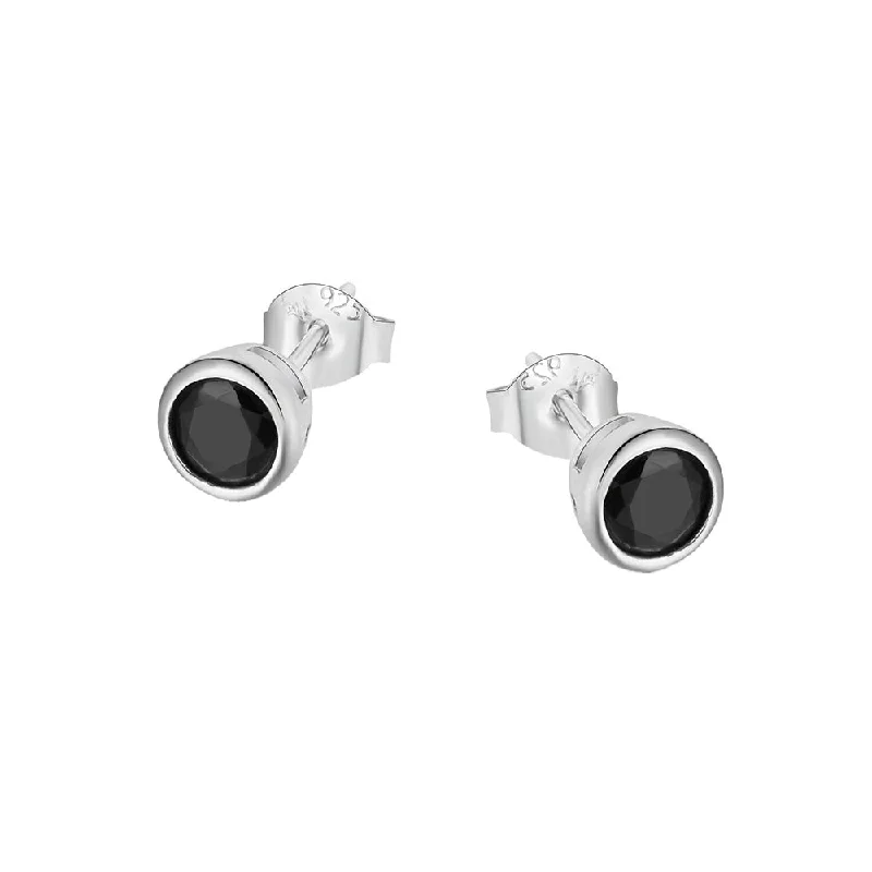 ethical lab-grown diamond ring Madelhari Black Onyx Round Bezel Silver Stud Earrings