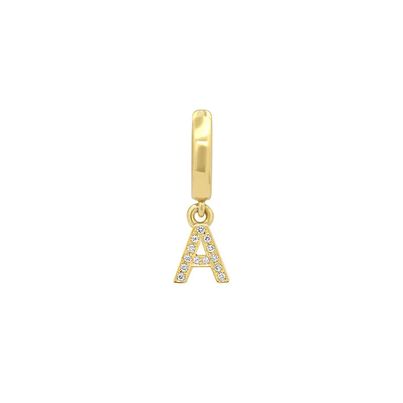 Single Huggie with Mini Diamond Letter Drop