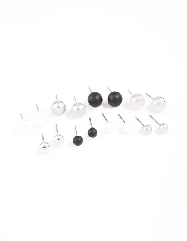 engraved pendant necklace Mixed Metal Pearl & Ball Stud Earrings 8-Pack