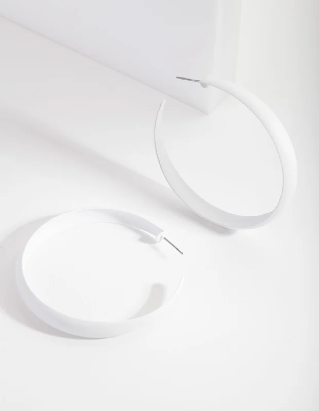 minimalist threader earrings gold White Matte Open Hoop Earrings