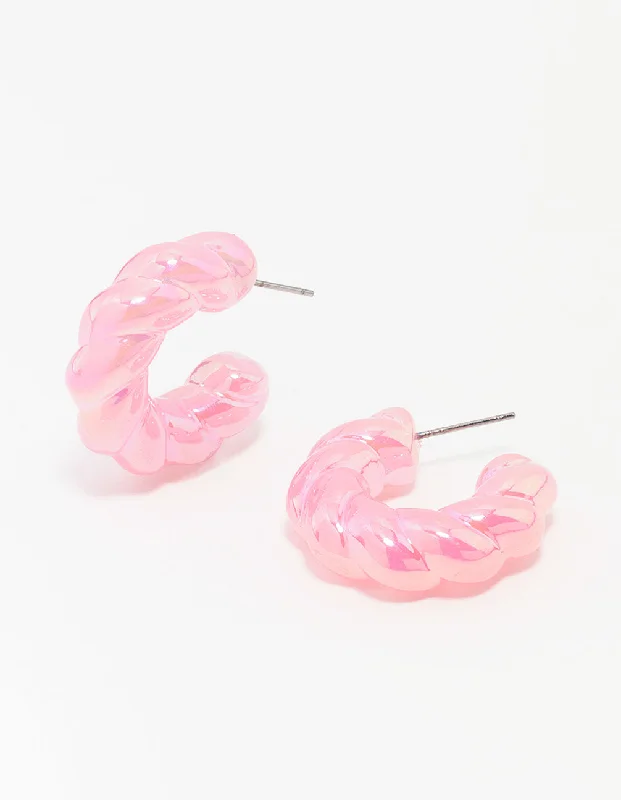 gothic black onyx ring men Pink Acrylic Rope Twist Chubby Hoop Earring