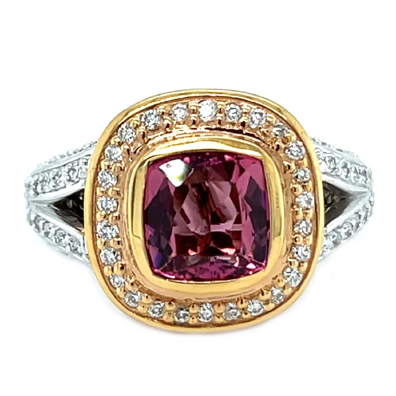 Pink Tourmaline, Pink Sapphire and Diamond Ring