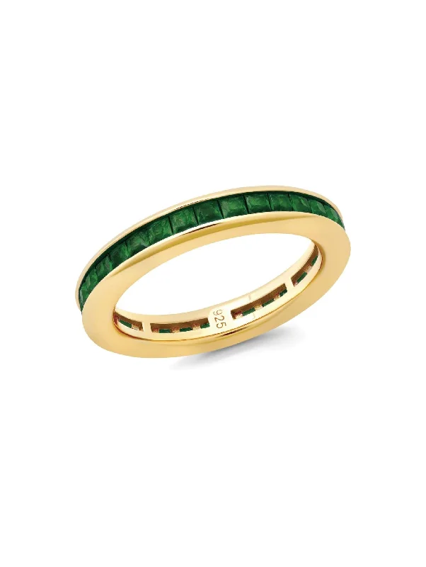 Princess Cut Emerald Color Eternity Band Ring