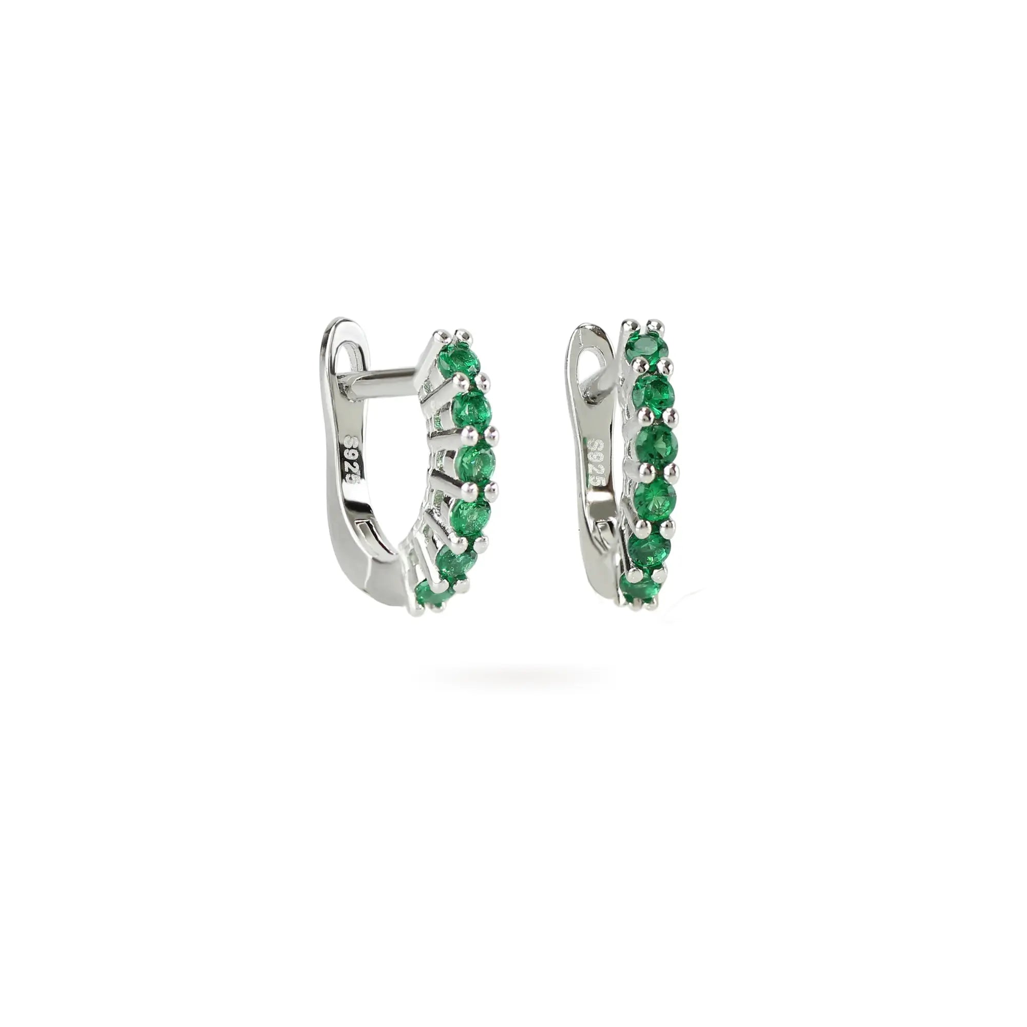 PRONG EMERALD HOOPS